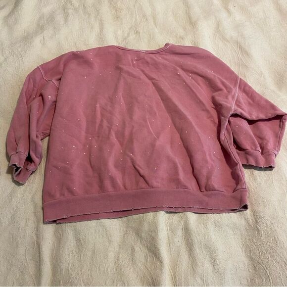 All Saints Storn size Medium Bubblegum Pink with White Paint Splatter Crewneck - Picture 12 of 15